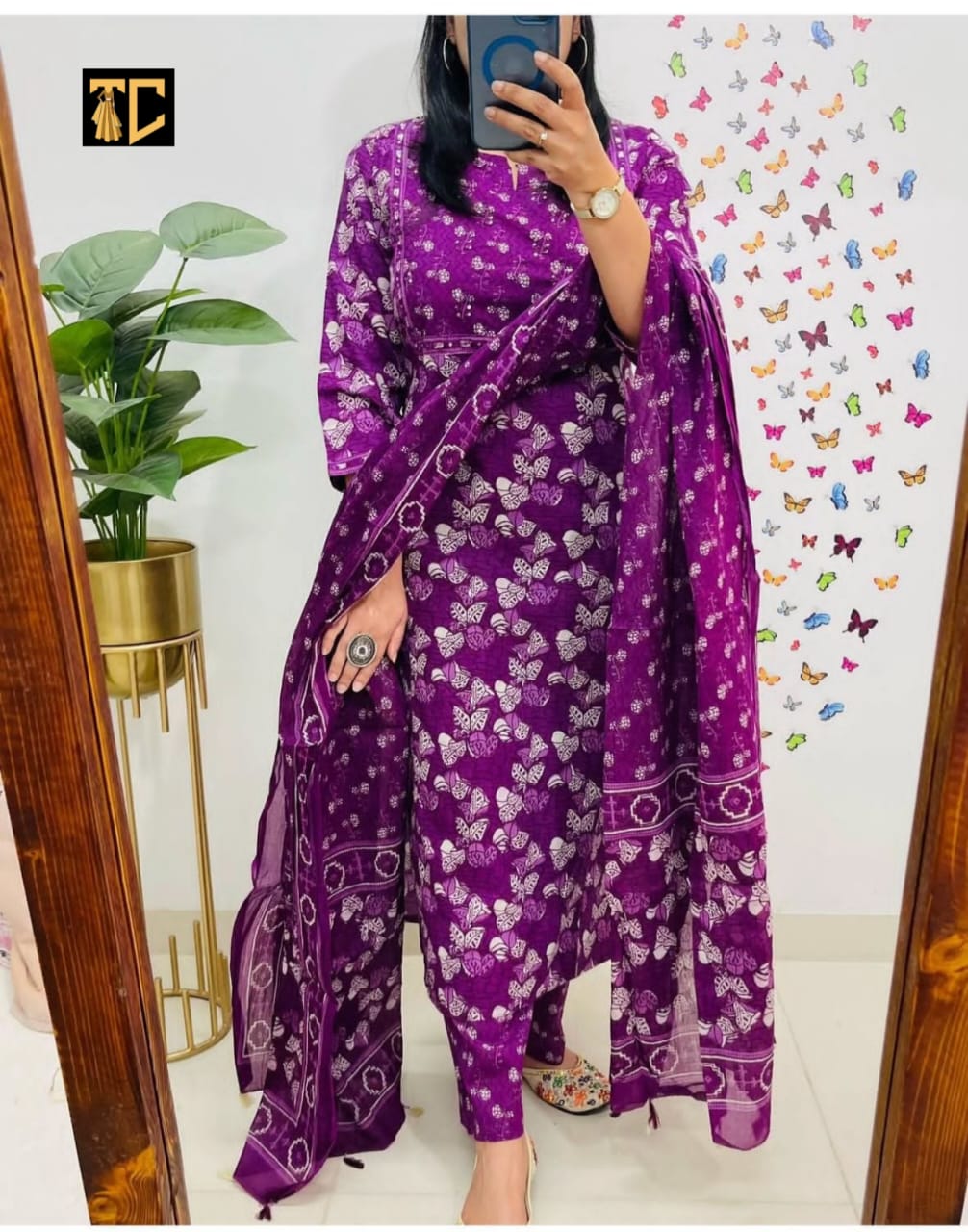 Elegant 60x60 Cotton Kurti Set with Pant & Dupatta 
