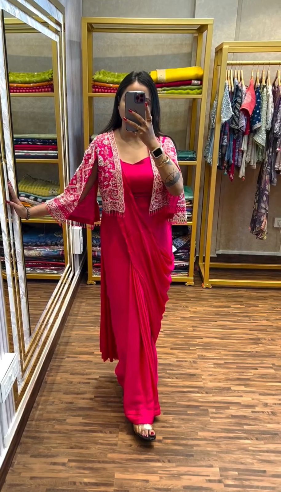 Indo-Western Ready-to-Wear Drape Saree with Embroidered Koti