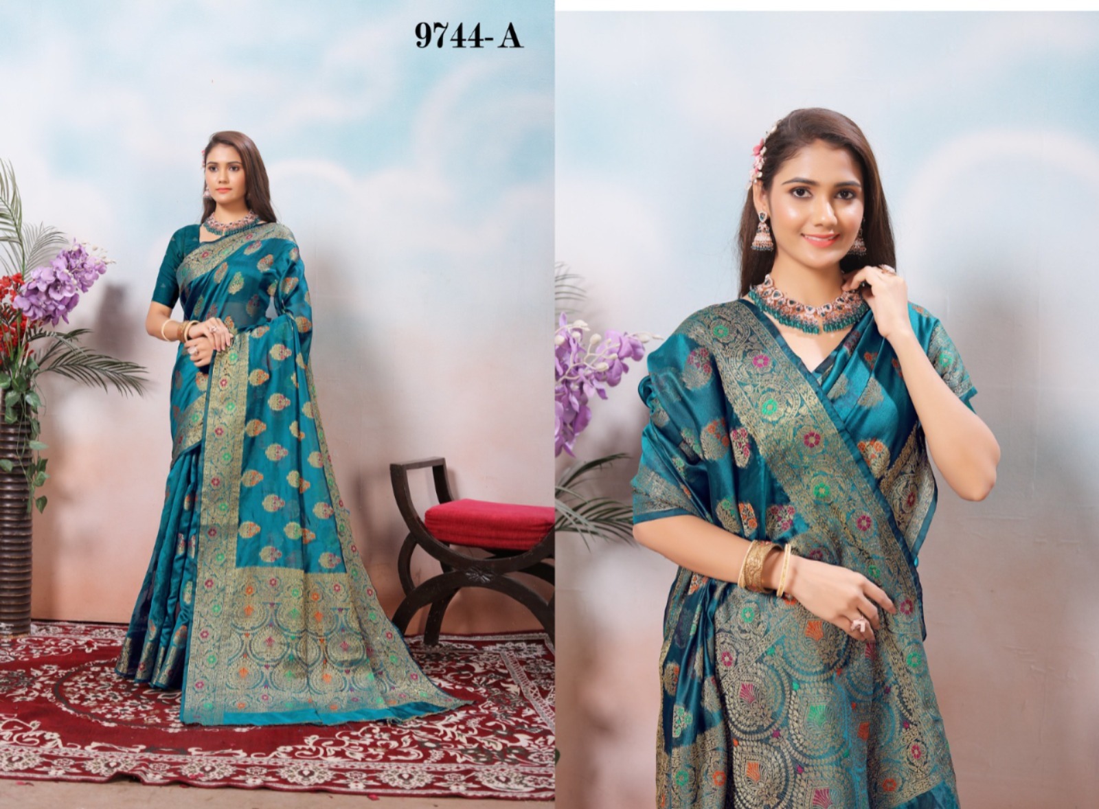 Elegant Green Organza Silk Saree with Rich Pallu & Jacquard Blouse
