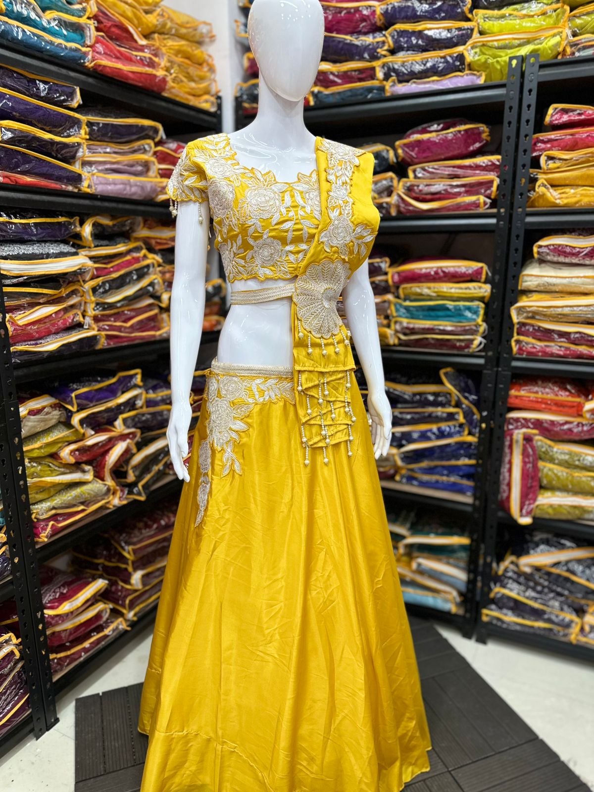 Royal Satin Embroidered Coding Work Lehenga Choli with Fancy Latkan Dupatta – Fully Stitched, Free Size