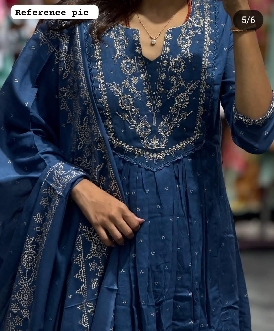 Teal Blue Cotton Anarkali Kurta Set with Embroidered Yoke & Tiered Malmal Dupatta – TC New Launch