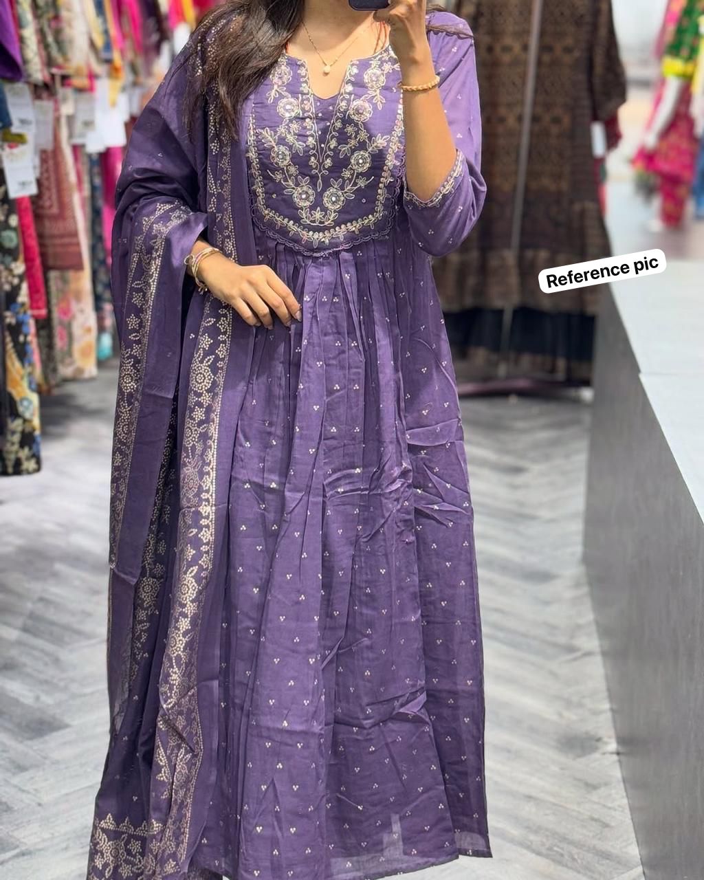 Blue Violet Embroidered Anarkali Kurta Set with Cotton Pant & Malmal Dupatta – Elegant Traditional Flared Suit