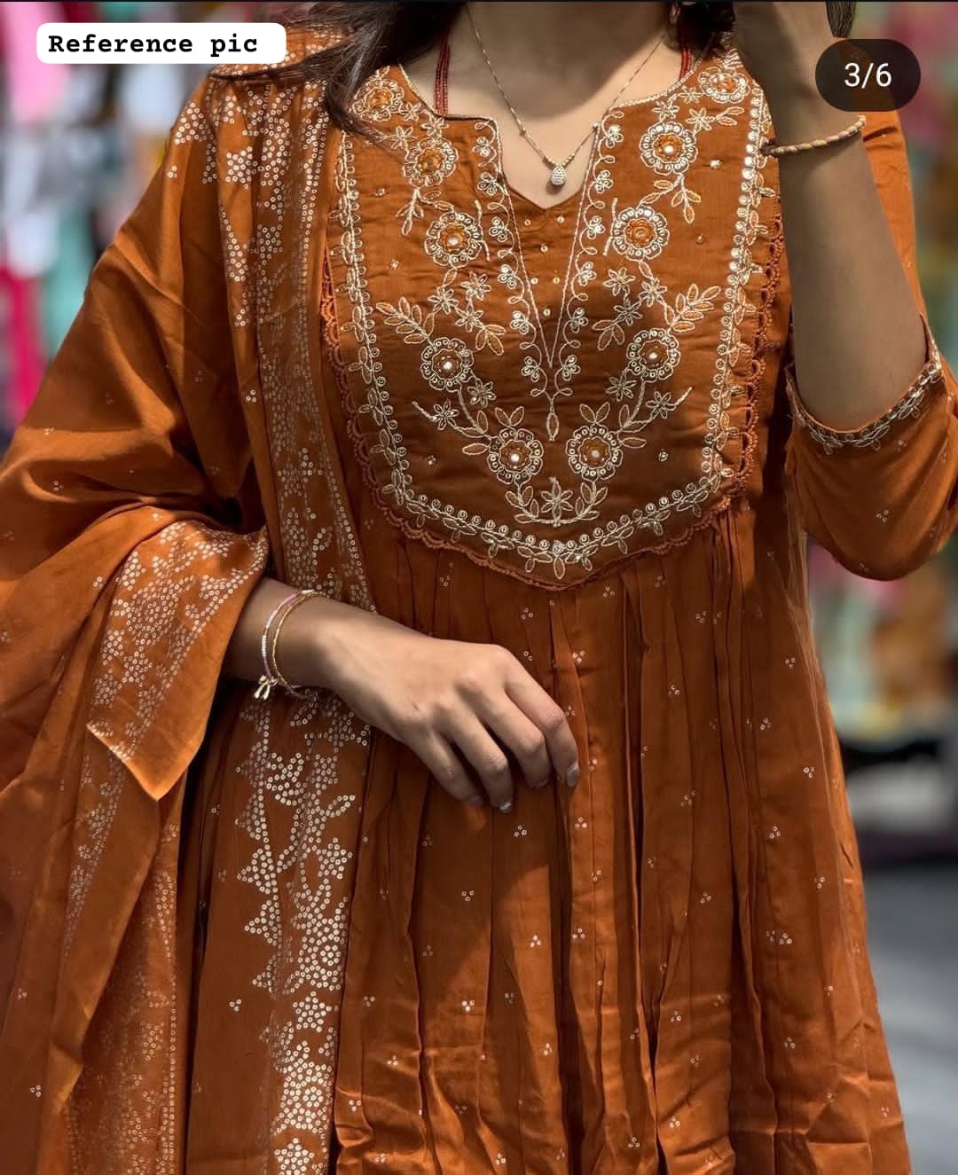 Orange Embroidered Anarkali Kurta Set with Cotton Pant & Malmal Dupatta – Vibrant Traditional Flared Suit