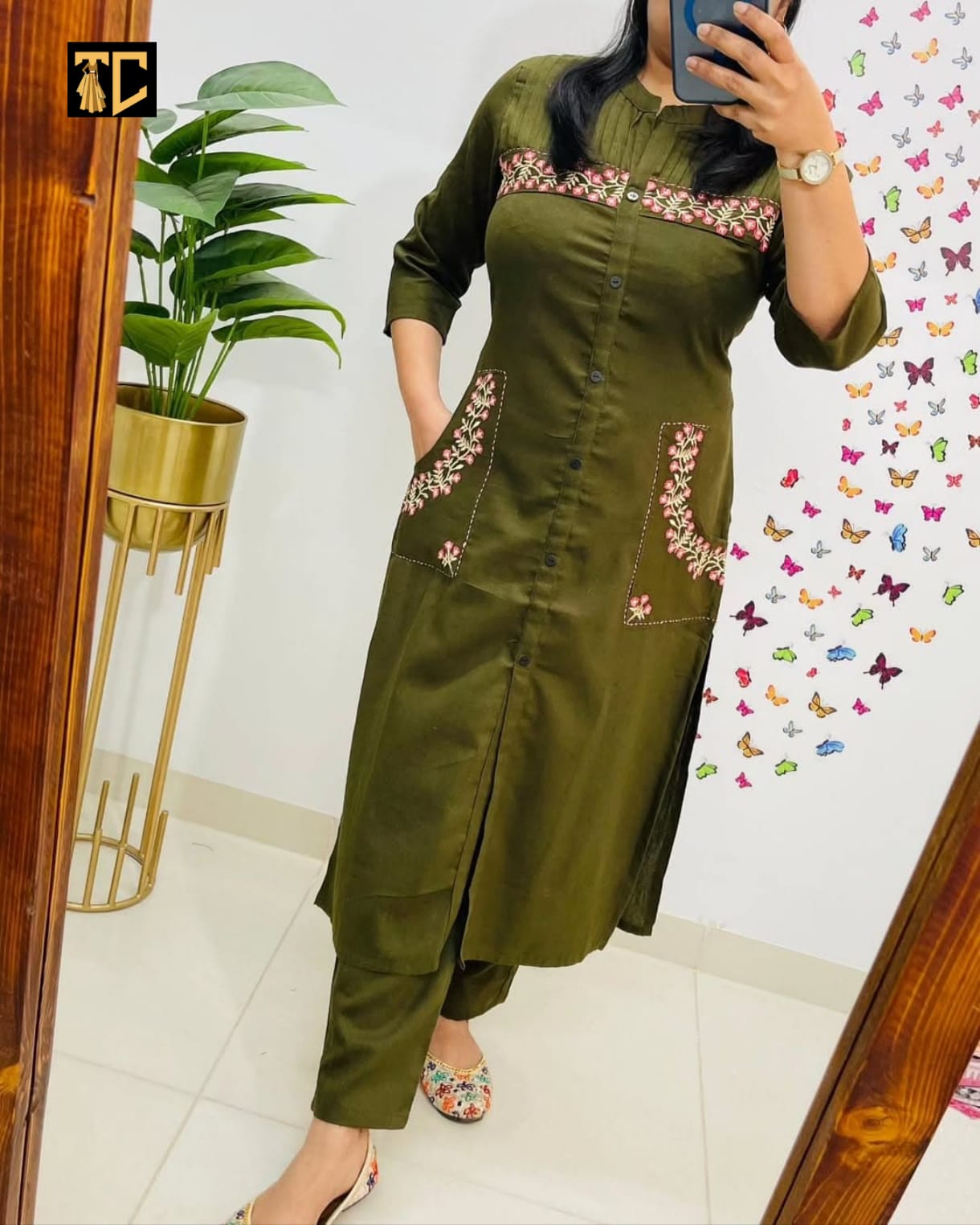 Olive Green Cotton Kurti with Pant Set – Subtle Grace Meets Everyday Comfort