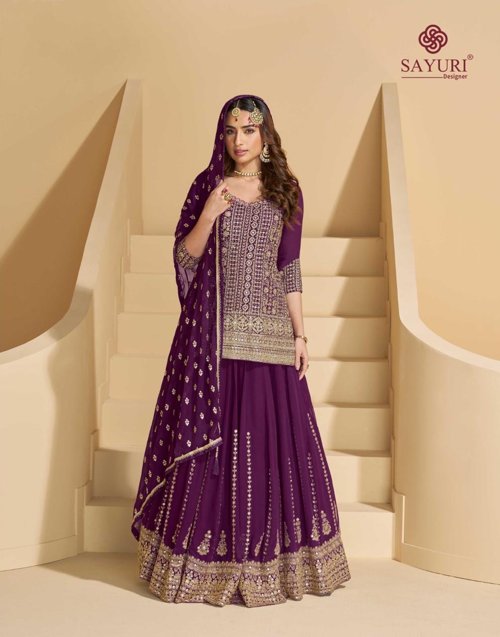 Madhubala Wine Embroidered Georgette Lehenga Set by Sayuri Designer – With Swarovski & Dupatta