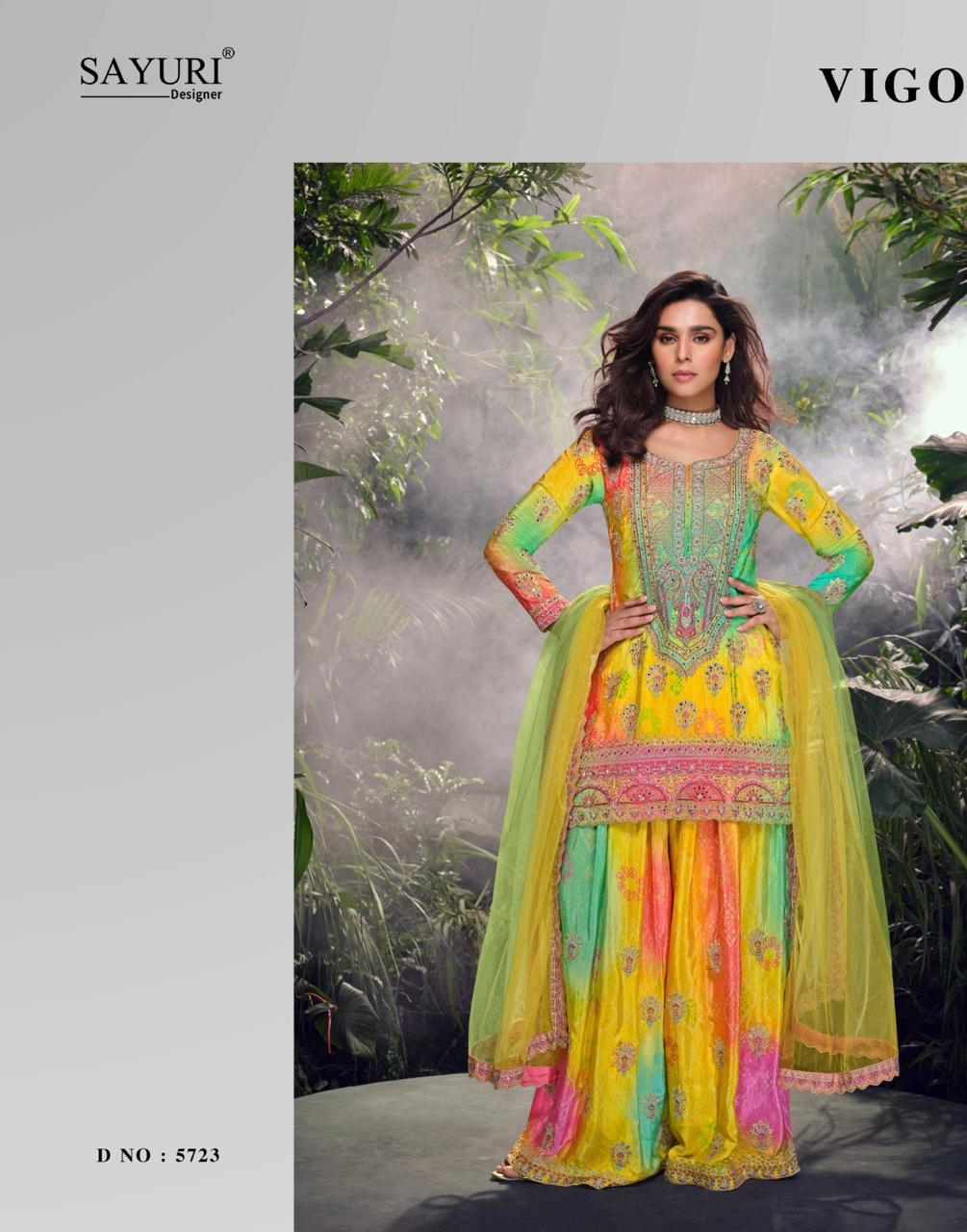 Sayuri Designer Carnival Yellow Embroidered Chinon Silk Plazzo Set with Mirror Work & Net Dupatta