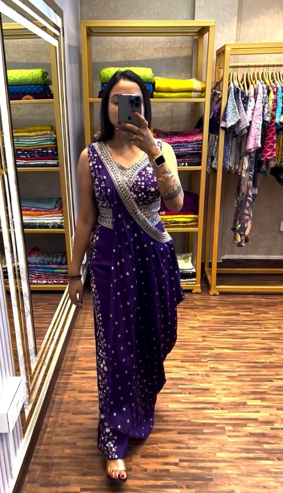 Deep Royal Blue Chinon Embroidered Palazzo Set with Dupatta – Elegant Ethnic Ensemble